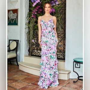 NWT Belle by Badgley Mischka Maren Satin Chiffon Floral Dress Size 4